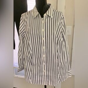 NWT Talbots White with Black Stripe Button Down Shirt Sz. 16W